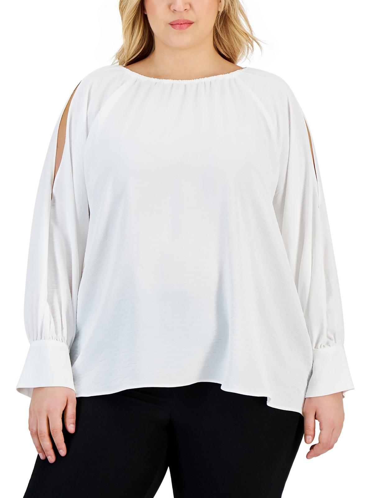 

Женская фактурная блузка из полиэстера размера плюс Calvin Klein, цвет soft white