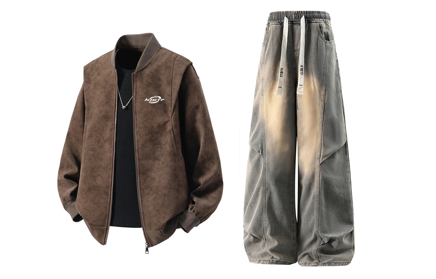 

Повседневная спортивная одежда Unisex с лацканом Lapel Moderate X1617, coffee top+желтый mud pants