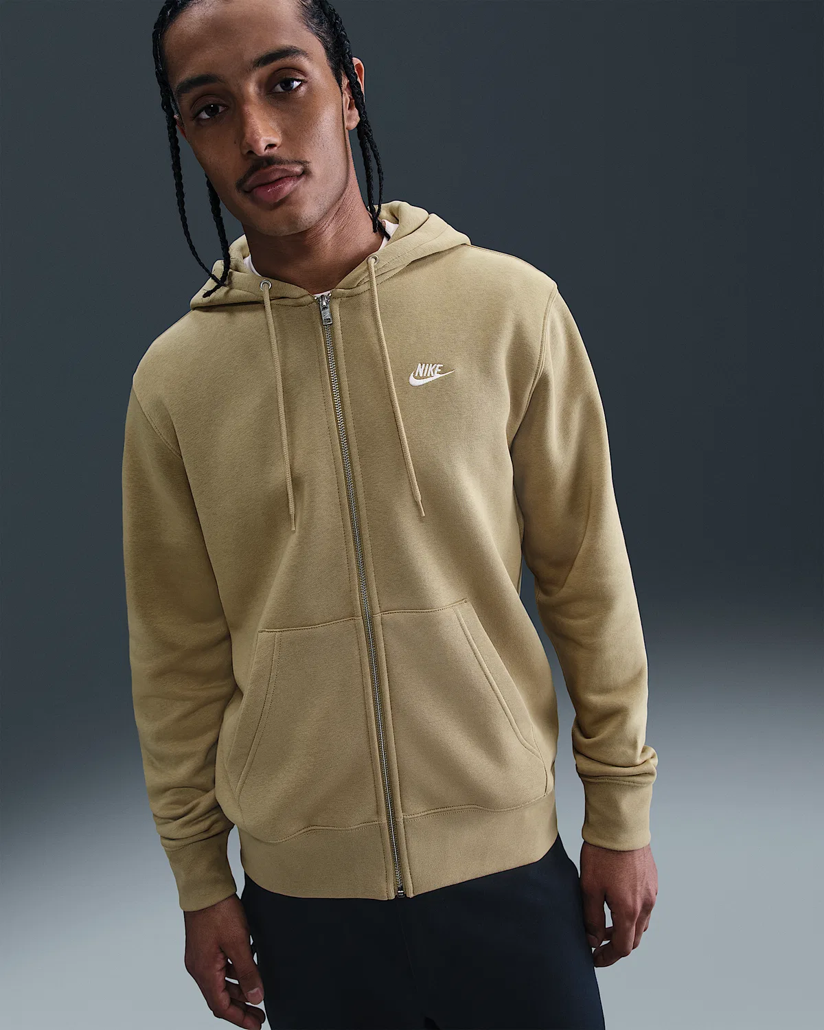 Мужская флисовая кофта на молнии Nike Club, Parachute Beige/Parachute Beige/White