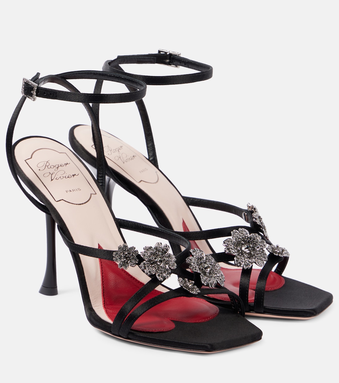Атласные босоножки I Love Vivier Flower 100 Roger Vivier, Nero