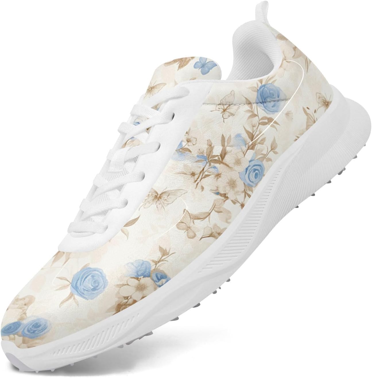 

Гольф-туфли без шипов для мужчин и женщин - с цветочным принтом, дышащие, водонепроницаемые, легкие кроссовки для гольфа и повседневной носки Coolcustomize, белый/синий/коричневый
