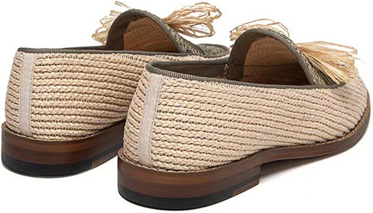 Мужские повседневные туфли Santimon, слипоны-лоаферы Penny, удобные и дышащие, из льняной ткани, летние мокасины, плетеные рафиевые тапочки для мужчин, зеленый — фото 3