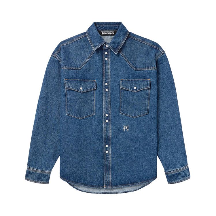 

Рубашка Palm Angels Monogram Denim Shirt, Light Blue/White