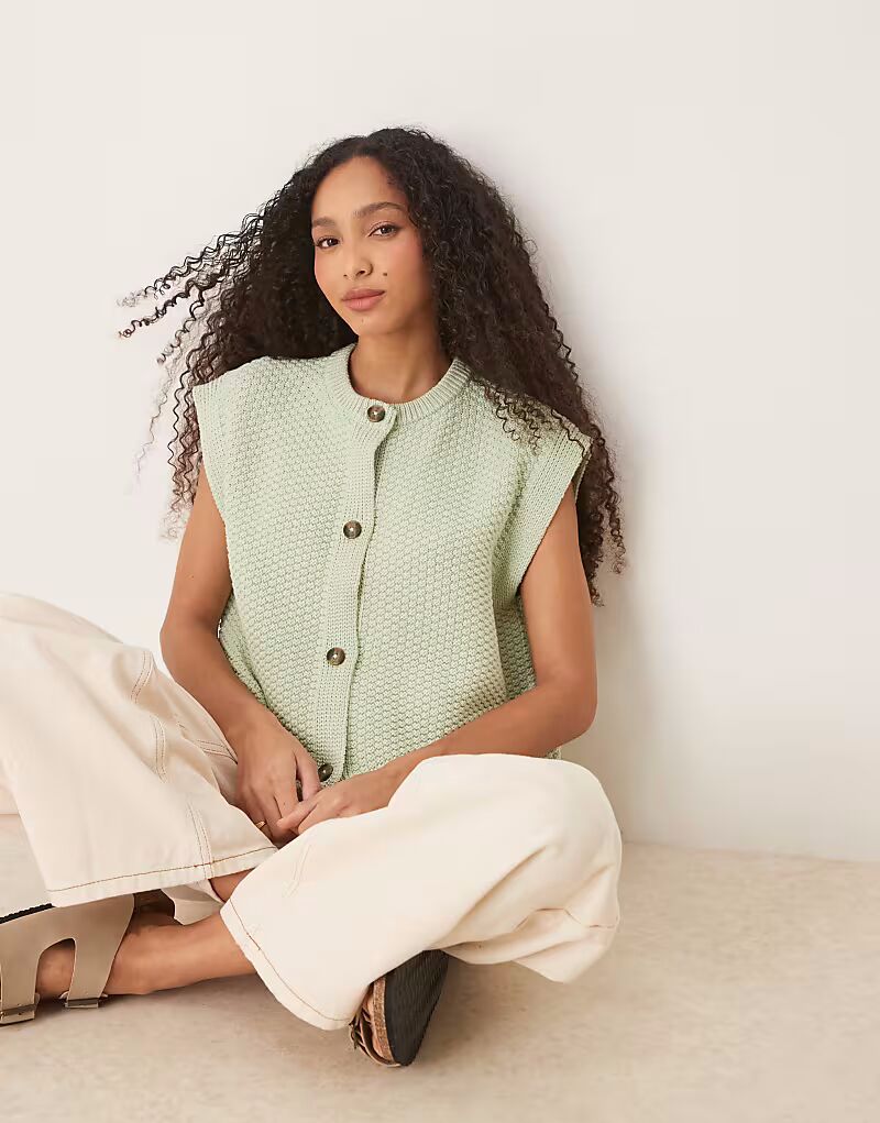 

Жилет свободного кроя ASOS DESIGN с пуговицами фисташкового цвета