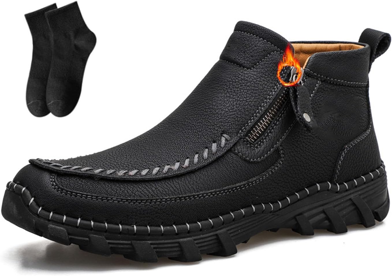 

Мужские ортопедические ботинки, мужские премиальные мотоциклетные ботинки - ручная прошивка, натуральная кожа, водонепроницаемые, противоскользящие, подходят для езды на мотоцикле, работы, вождения, походов Noworfewer, черный