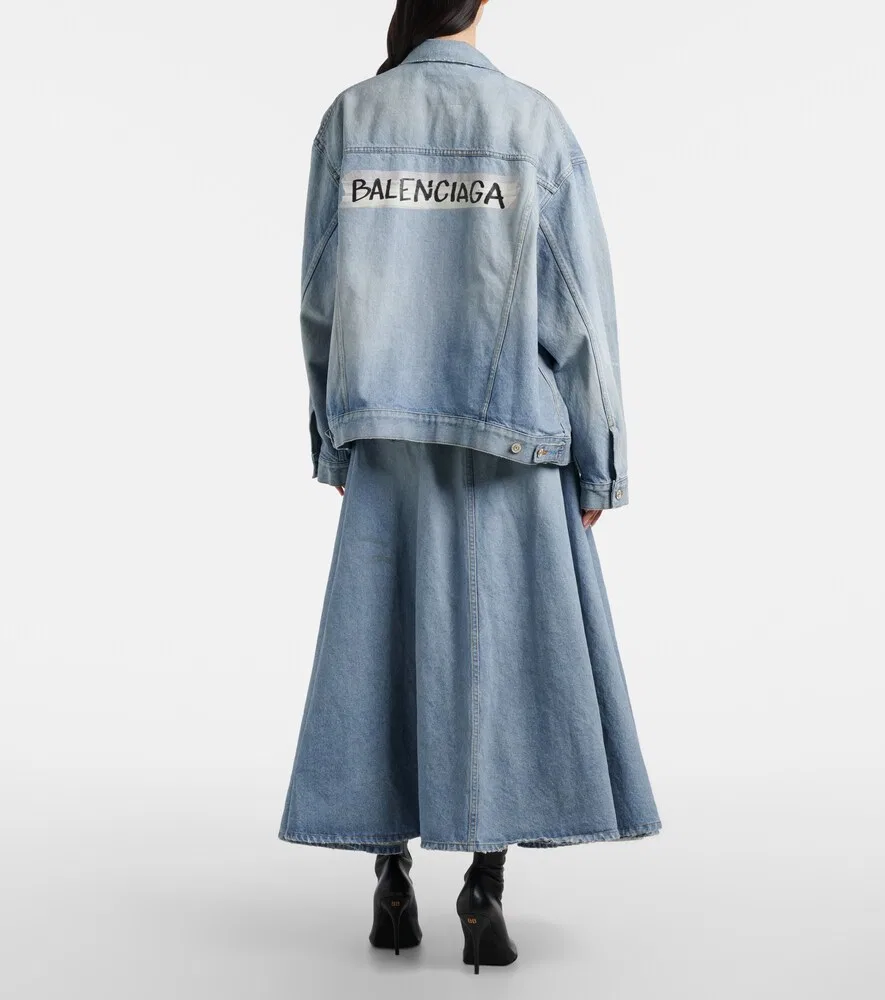Плиссированная джинсовая юбка миди Balenciaga, синий — фото 3