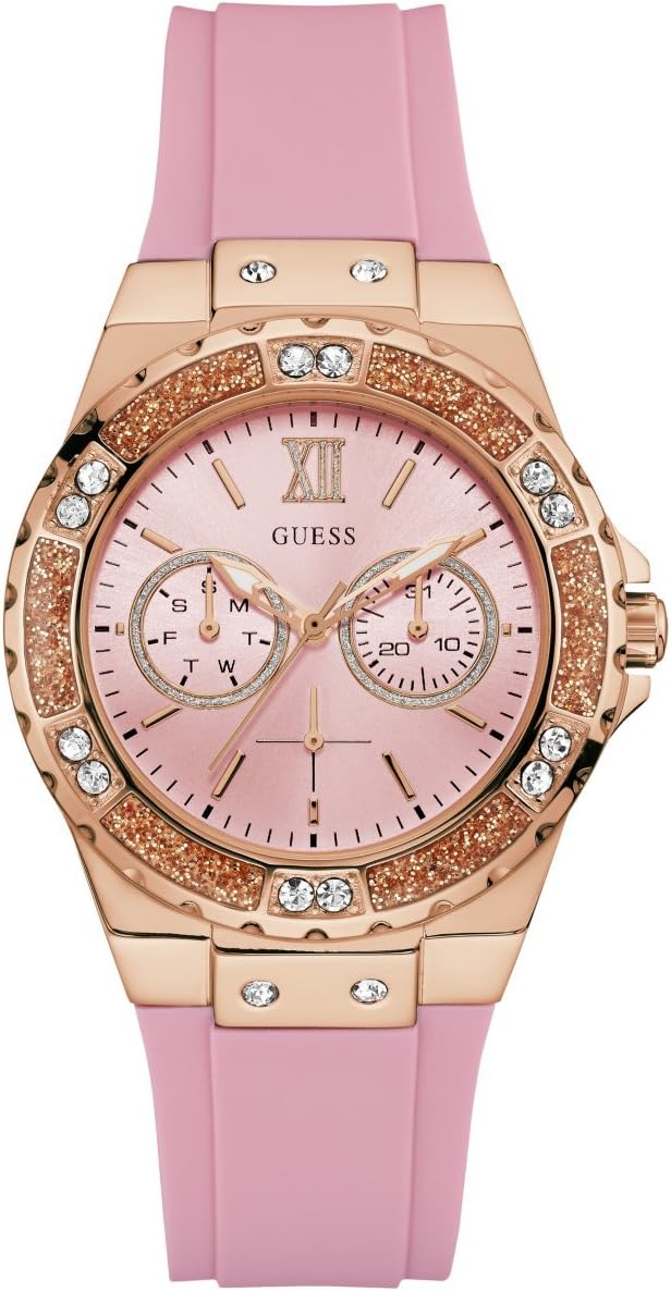 

GUESS женские часы из нержавеющей стали и устойчивого к загрязнениям силикона, Pink/Rose Gold Tone/Pink, Позолоченный, GUESS женские часы из нержавеющей стали и устойчивого к загрязнениям силикона, Pink/Rose Gold Tone/Pink