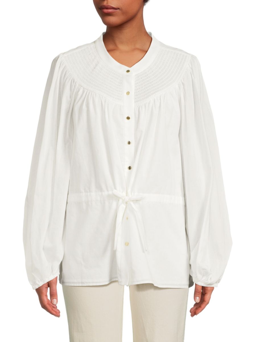 

Топ с присборенным воротником-стойкой DKNY, цвет Linen White