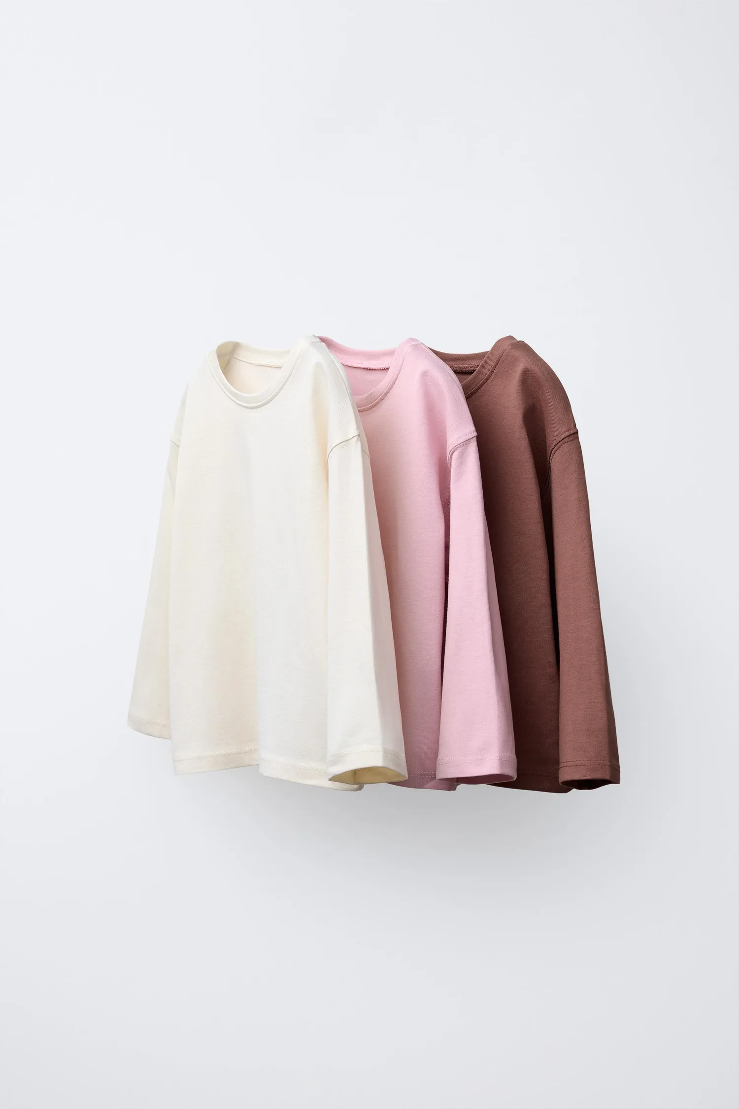 Набор из 3 однотонных футболок Zara, коричневый/белый