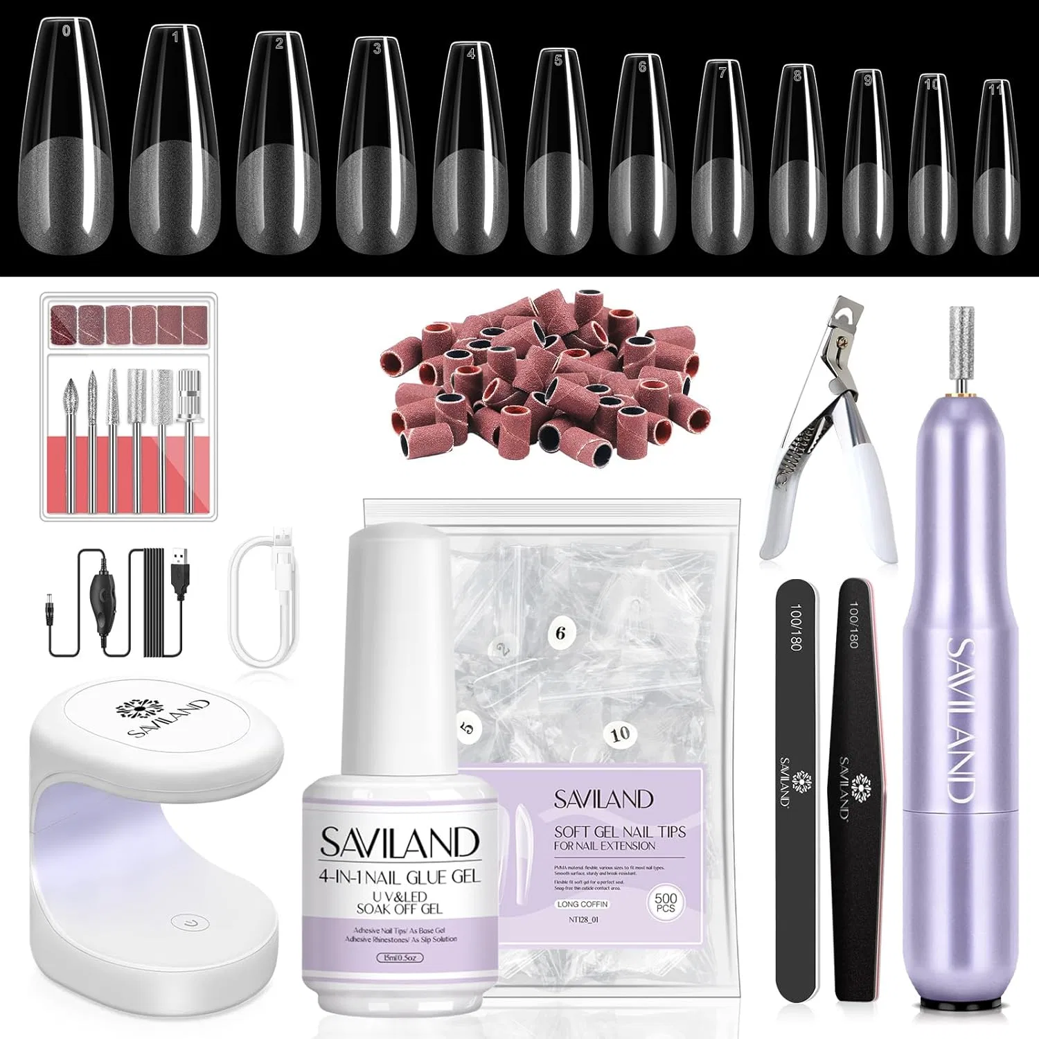 Набор для наращивания ногтей «Gel Nail X Extension» от Saviland Saviland, Medium Ballerina - 500 Pieces