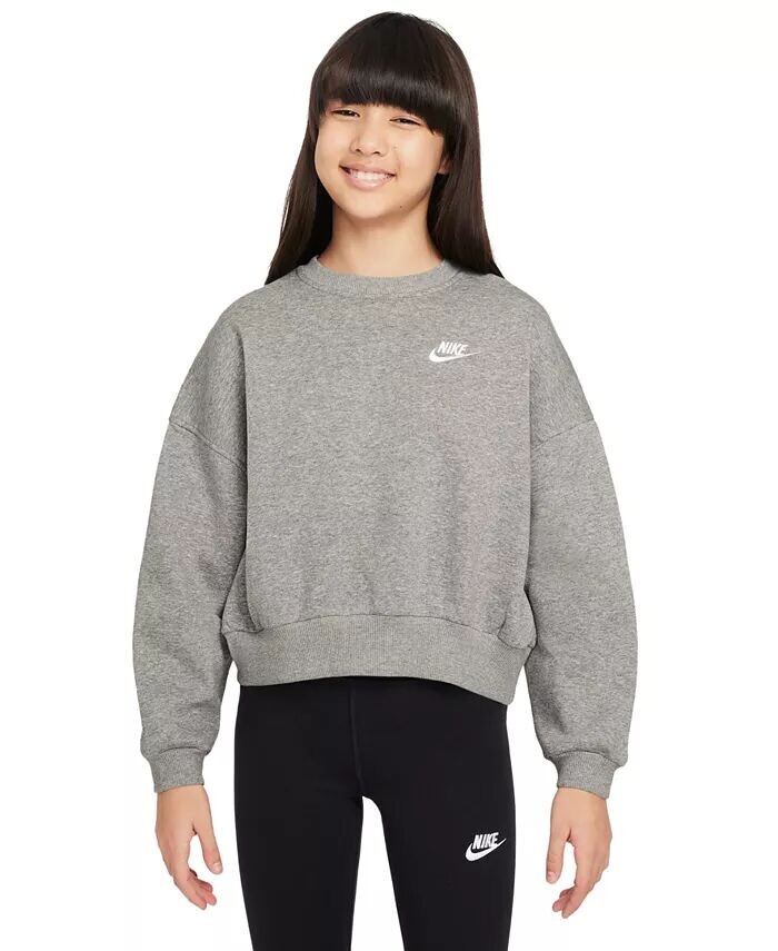 

Флисовая толстовка с круглым вырезом для больших девочек Club Club Nike, красный