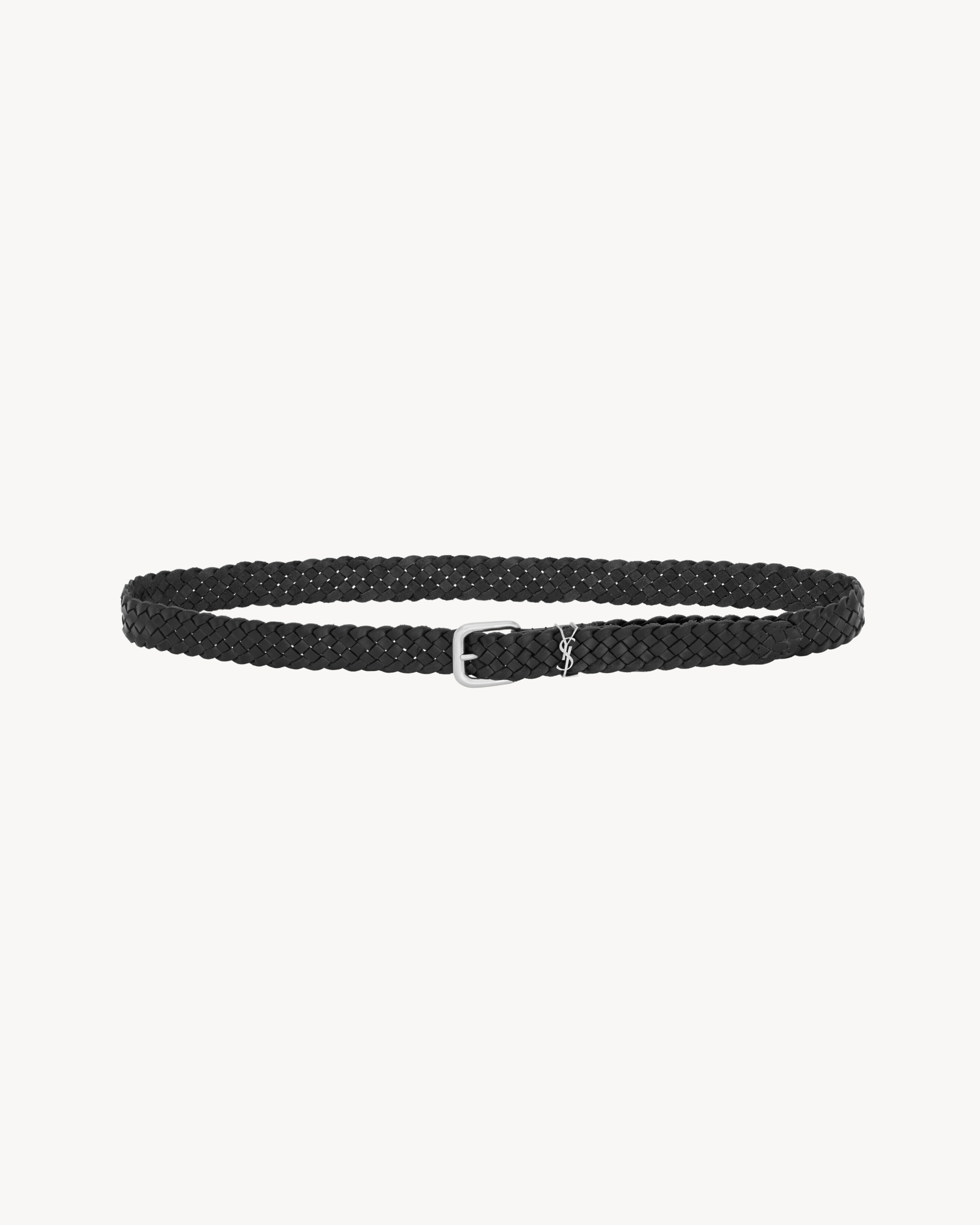 Пояс CASSANDRE с прямоугольной пряжкой из плетеной кожи SAINT LAURENT, черный — фото 2