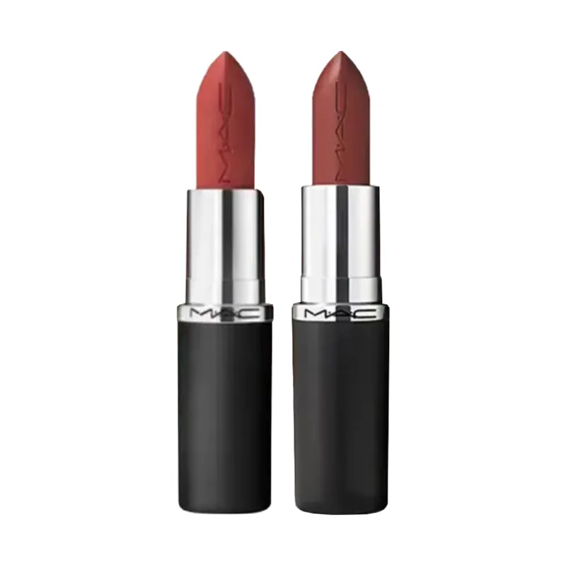 MAC Набор матовых сатиновых помад Large Bullet, легко растушевываются, натуральный оттенок, 3.5г*2, Two-Piece Set: Matte Lipstick #683 Rich Brown+Glossy Lipstick #826 Pink Glow — фото 4