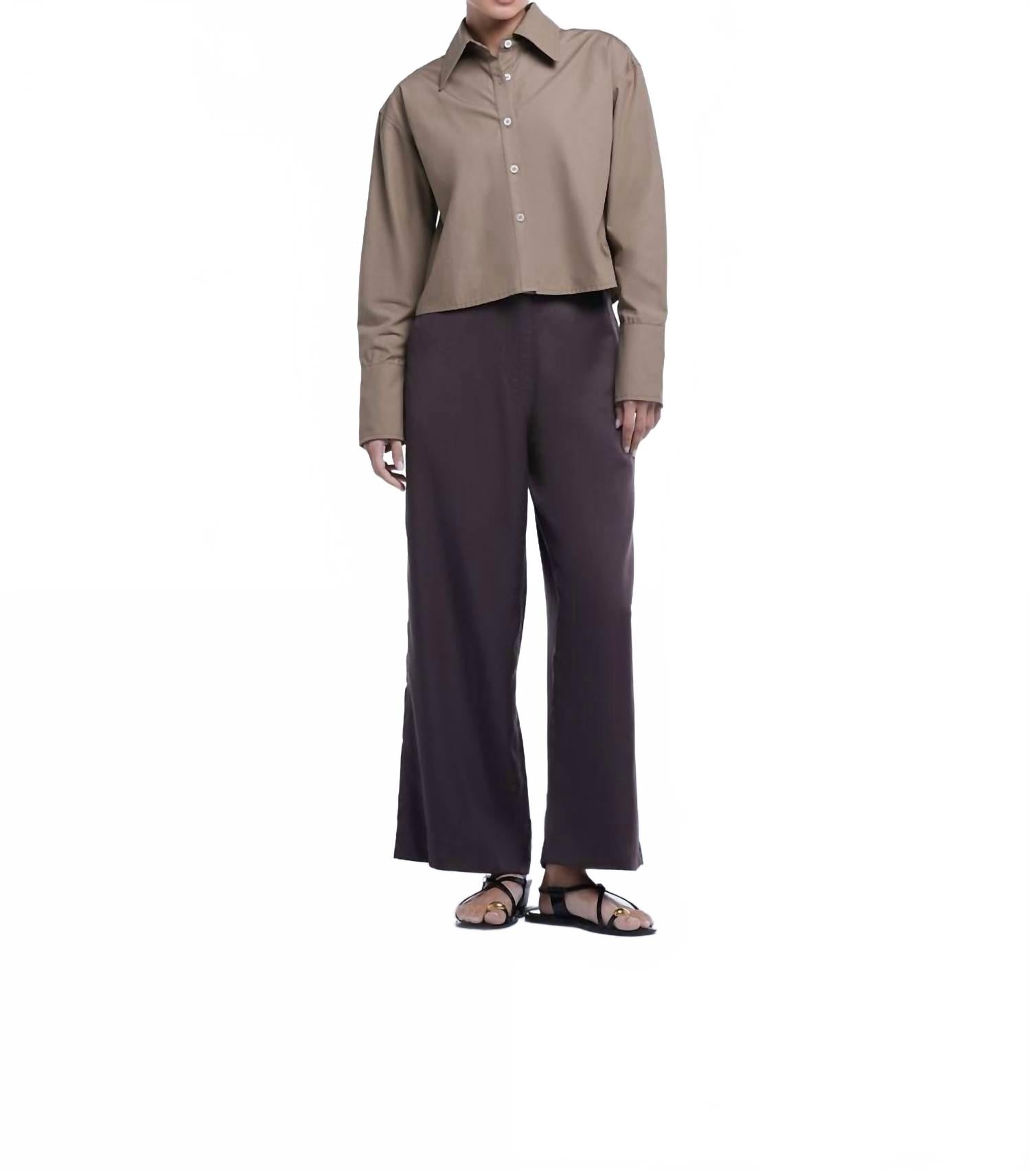 

Короткая хлопковая рубашка на пуговицах цвета хаки Dāl the Label