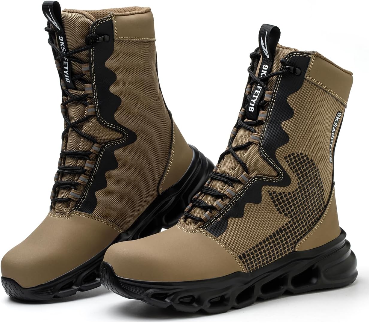 

Кожаные ботинки с металлическим носком для мужчин и женщин, легкие тактические ботинки, водонепроницаемая рабочая обувь, безопасная, дышащая, противоскользящая, боевые ботинки Generic, хаки