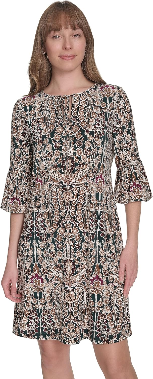 

Женское платье-трапеция Tommy Hilfiger с V-образным вырезом и рукавами 3/4, Cypress Multi