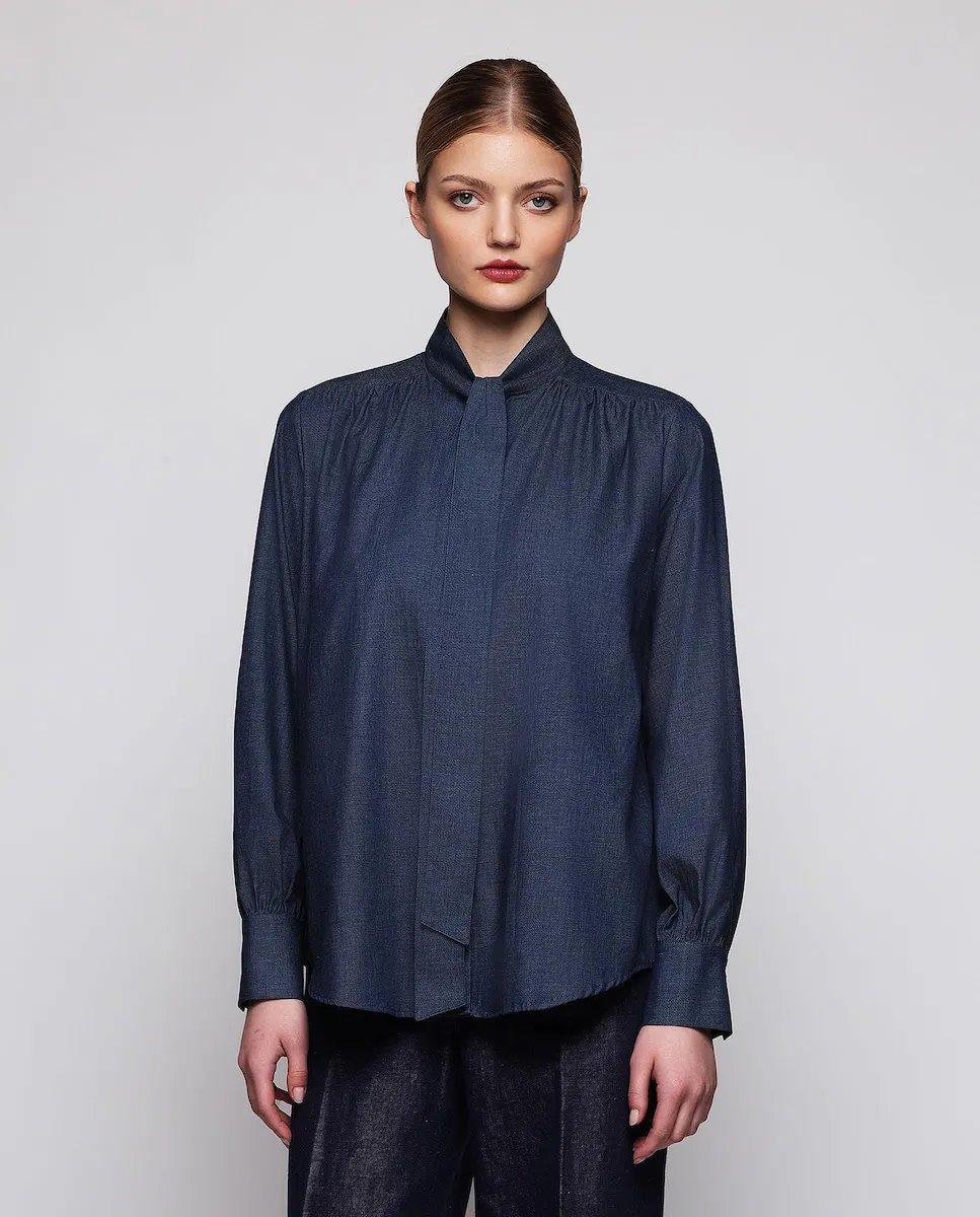 

Женская джинсовая рубашка с завязкой Mirto, синий