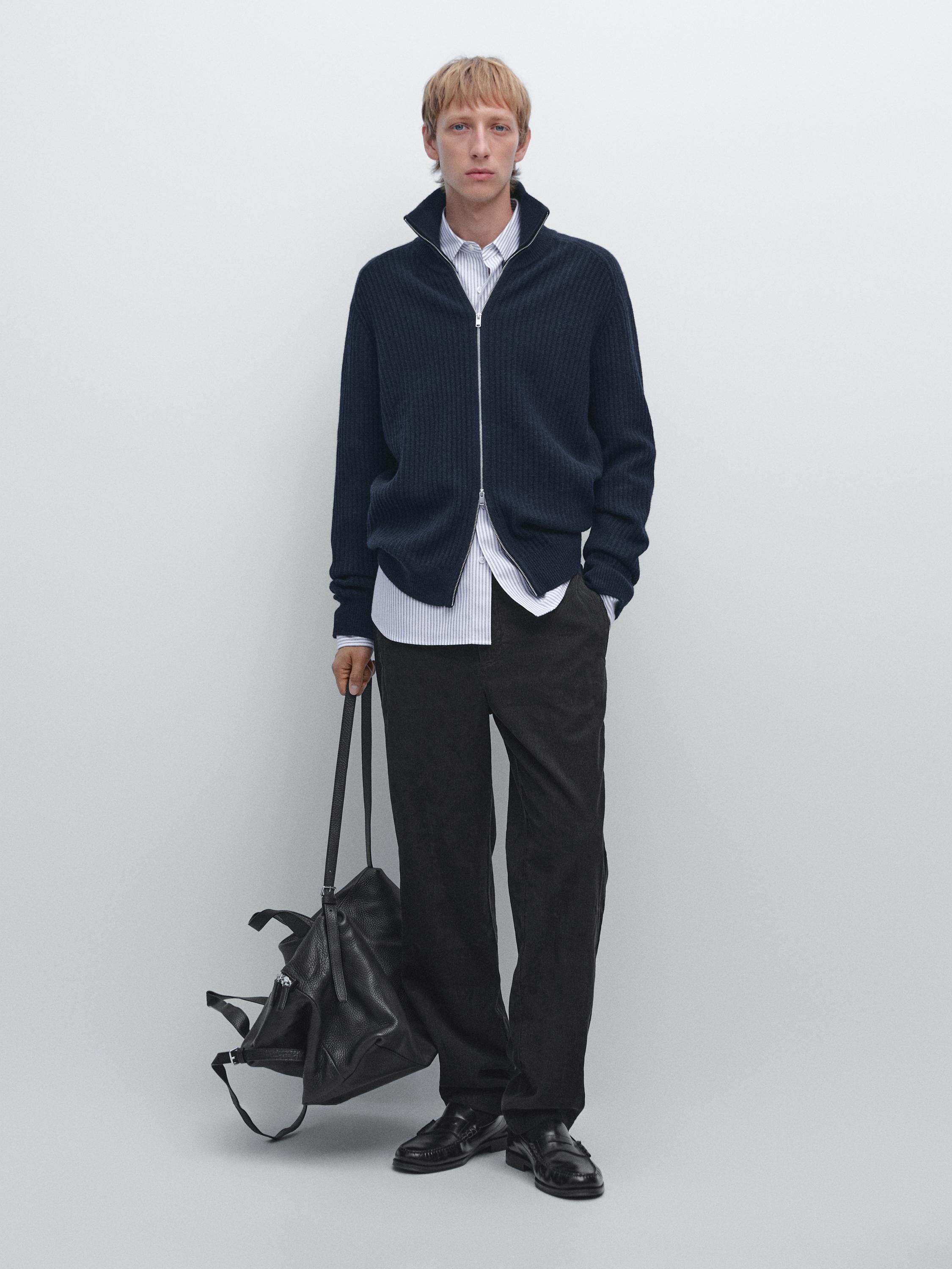 

Кардиган из смесовой шерсти с застежкой-молнией Massimo Dutti, темно-синий