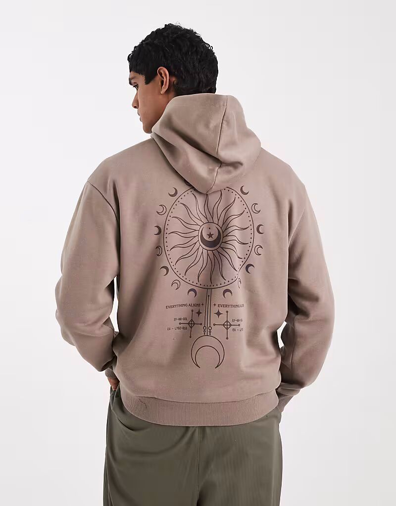 

Свободная толстовка с капюшоном с небесным принтом коричневого цвета Asos Design, Коричневый, Свободная толстовка с капюшоном с небесным принтом коричневого цвета Asos Design
