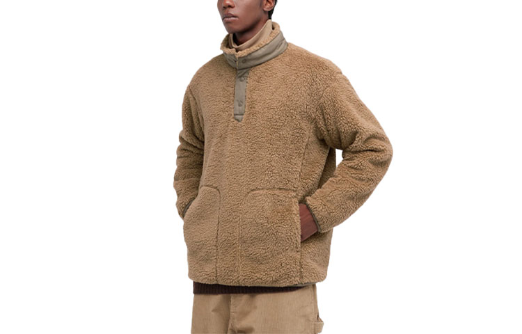 X White Mountaineering флис оверсайз лонгслив пуловер UNIQLO, светло-коричневый — фото 3