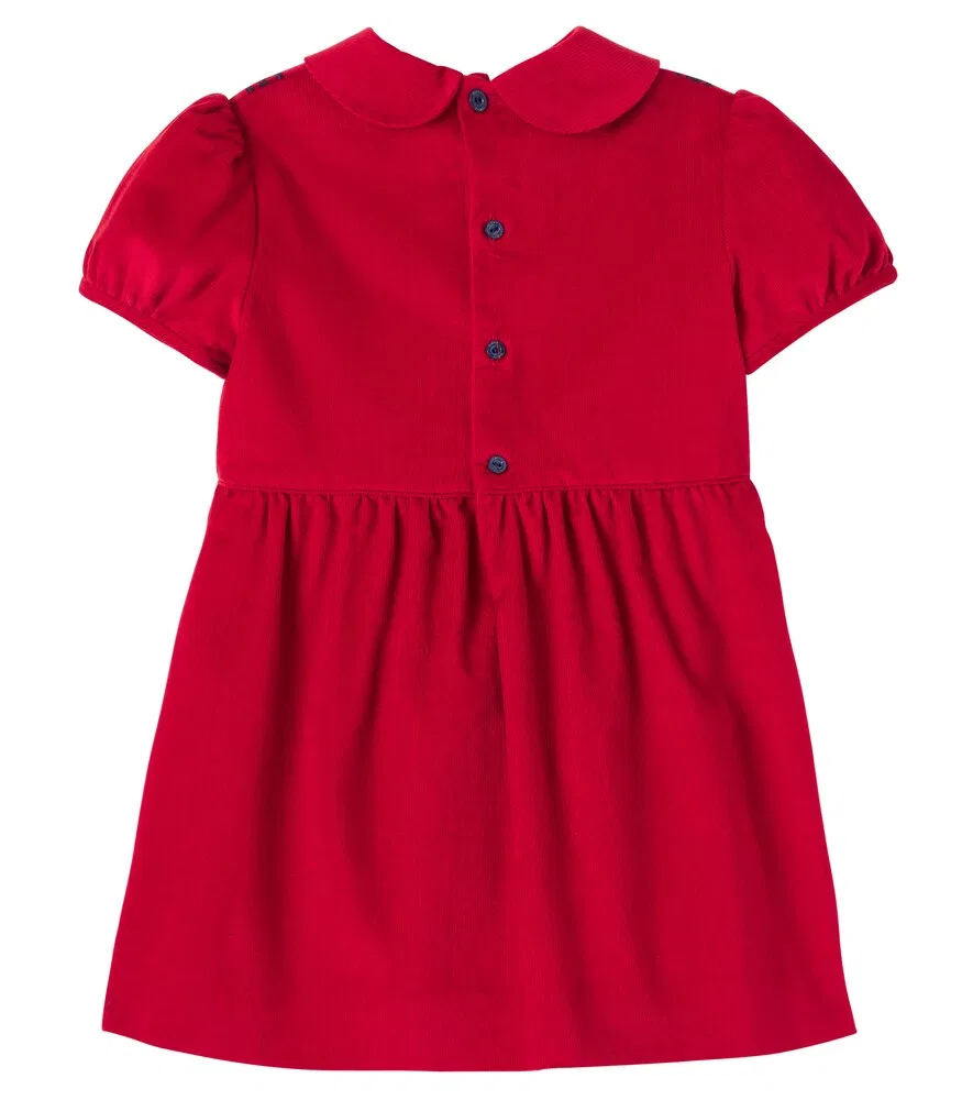 Детское платье Baby GG из вышитого хлопкового бархата Gucci Kids, красный — фото 2