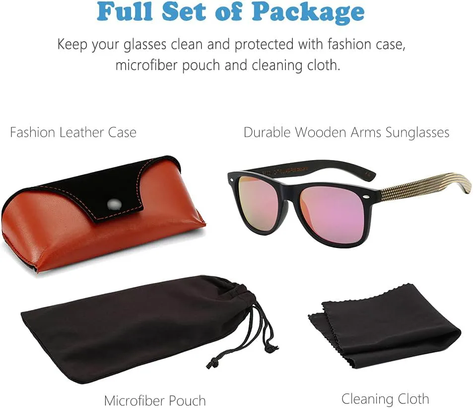 

Мужские поляризованные солнцезащитные очки из дерева, женские солнцезащитные очки с деревянными дужками и бамбуковыми оправами AN SWALLOW, Wooden Sides, Pink Lens