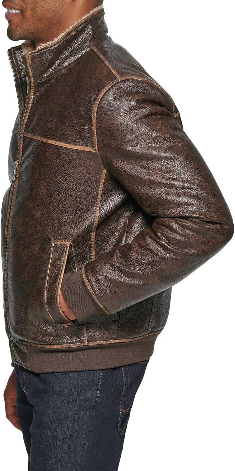 Мужская куртка-бомбер из искусственной кожи Tommy Hilfiger, Brown Sherpa Collar — фото 3