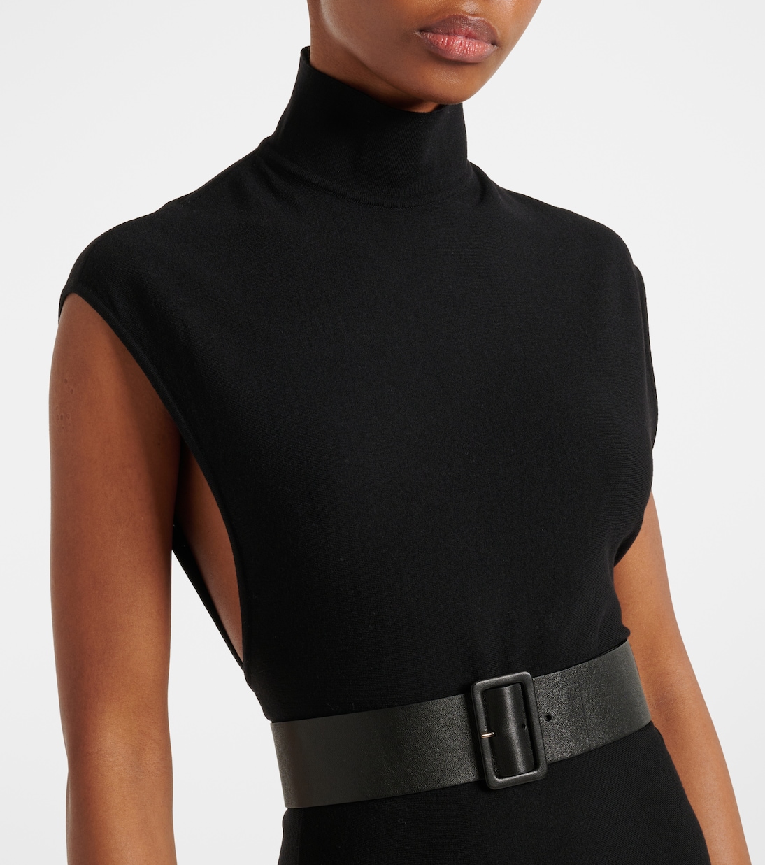 Платье миди из смесовой шерсти с поясом Alaïa, Noir Alaia — фото 4