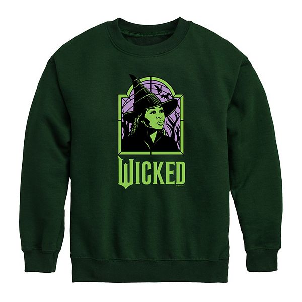 

Детская толстовка Wicked for Good Elphaba Stained Glass Crew Fleece Licensed Character, Forest Green