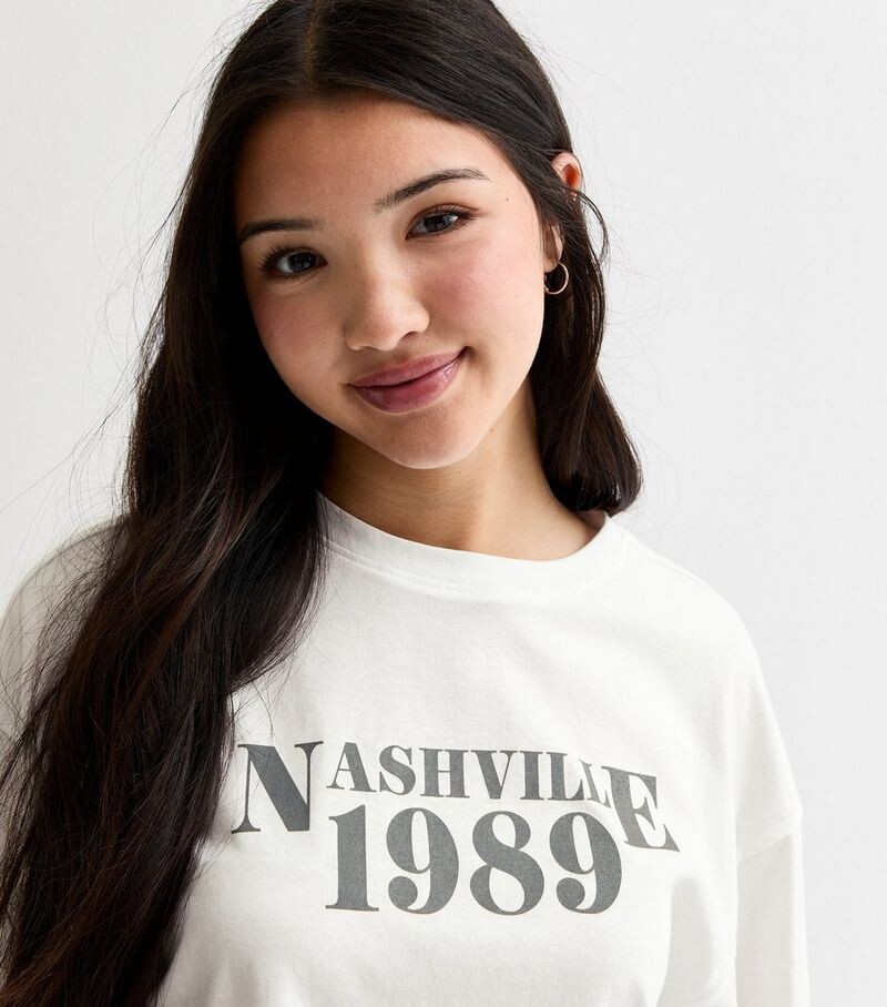 

Белая футболка с надписью Nashville 1989 для девочек New Look, белый