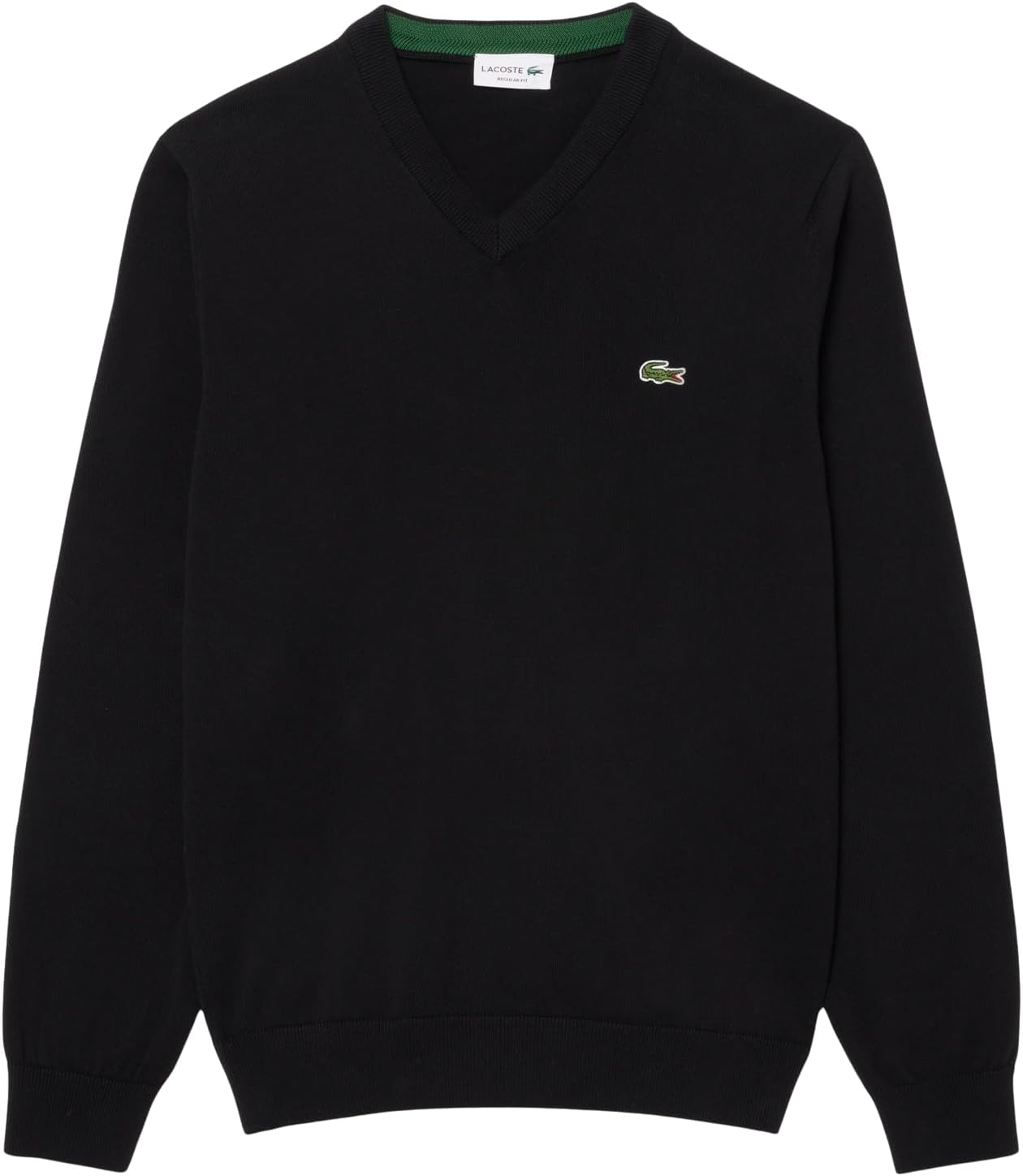 Lacoste мужской свитер с длинным рукавом, прямой крой, V-образный вырез, из органического хлопка, Black — фото 4