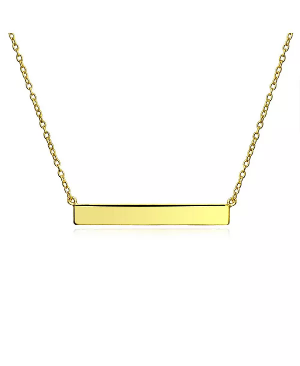 

Тонкое женское ожерелье с подвеской в виде плоской планки с диагональным расположением и именной пластиной, позолоченное серебро 925 пробы Bling Jewelry, gold-tone