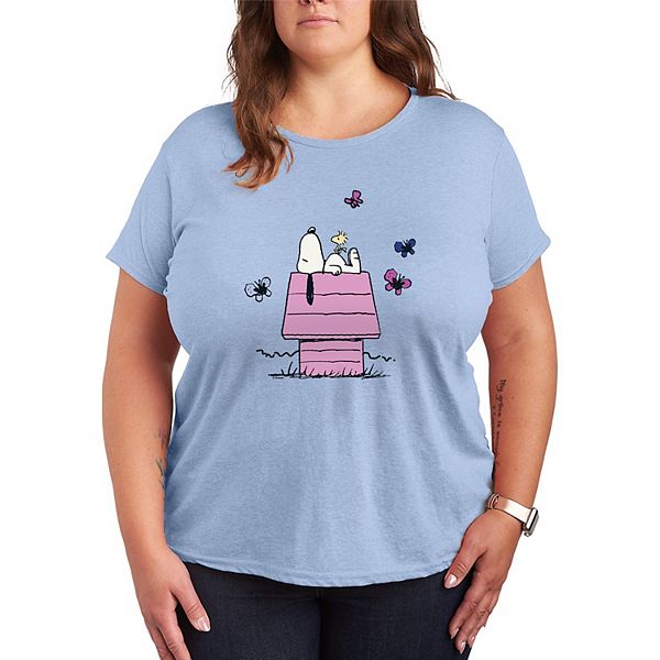 

Футболка с принтом Peanuts Snoopy's Doghouse и бабочками Plus size Licensed Character, Heather Chambray Blue