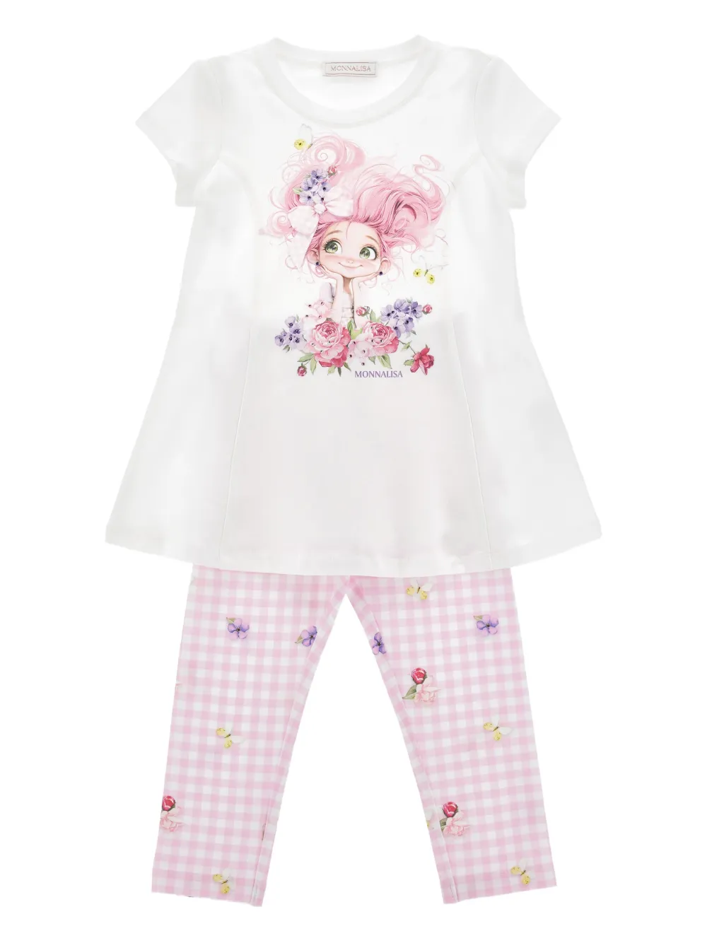 

Комплект Gingham из топа и брюк с цветочным принтом Monnalisa, розовый