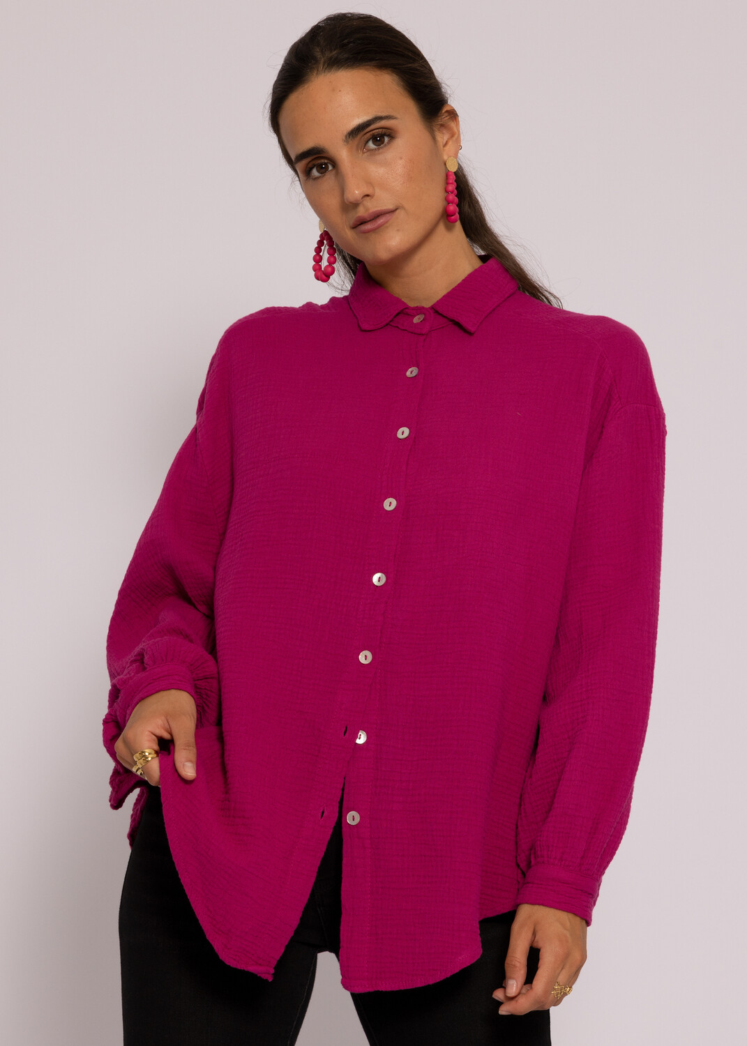 

Блуза SASSYCLASSY Ultra Oversize Musselin nhemd kürzere Variante, фуксия