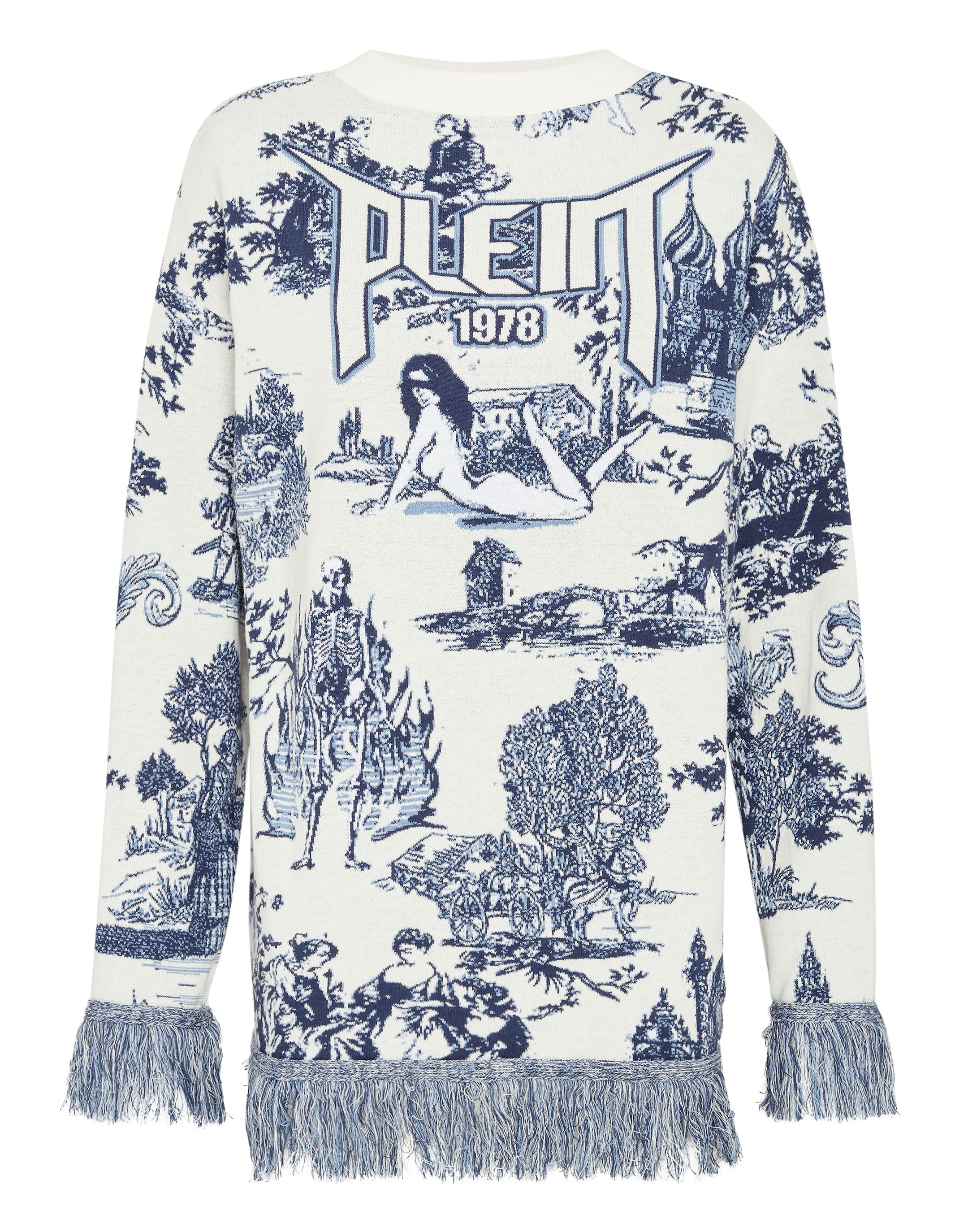 

Пуловер с круглым вырезом LS Fringe En PLEIN air PHILIPP PLEIN, белый/темно-синий