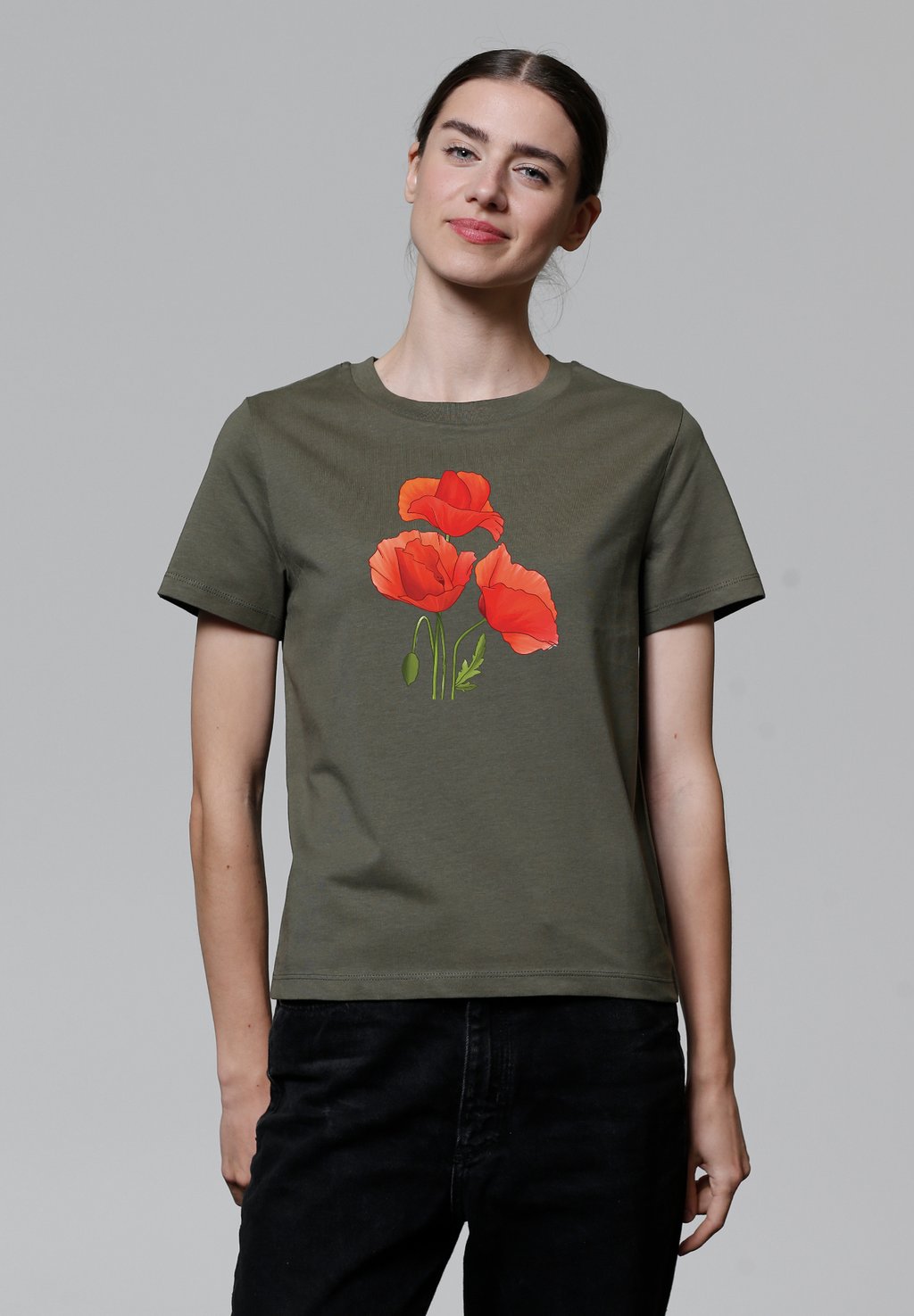 

Футболка с принтом POPPY FLOWERS watapparel, хаки
