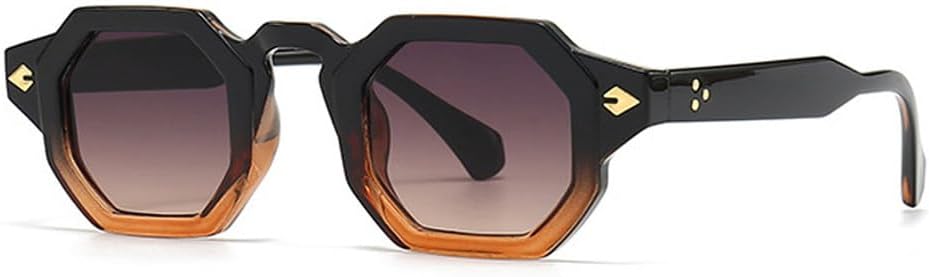 

Ретро-солнцезащитные очки Polygon для женщин с заклепками, градиентные линзы, защита от УФ-излучения UV400; мужские солнцезащитные очки в стиле панк TKKTLLT, Black Grey Tea