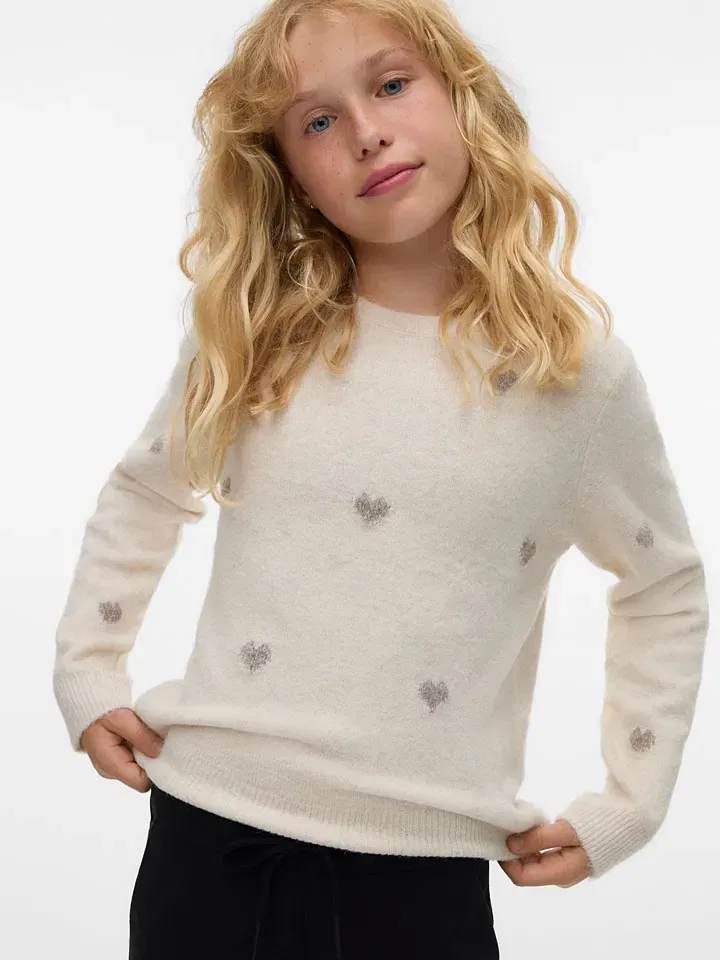 Детский пуловер с кружевным узором Vero Moda Girl, кремовый — фото 2