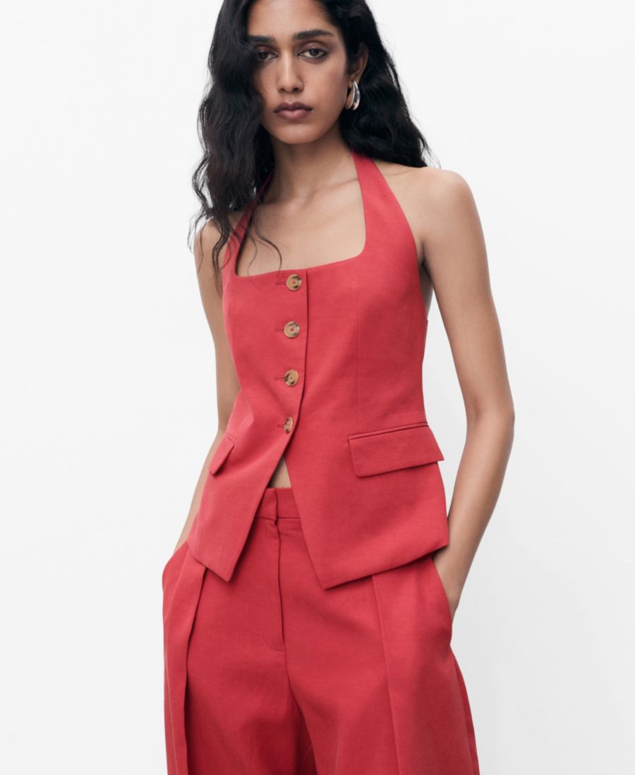 

Женский жилет из льняной смеси для костюма MANGO, Cherry