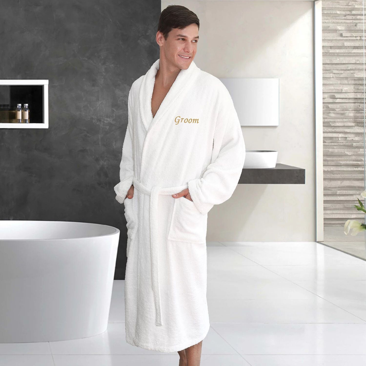 

Linum Home Textiles Хлопковый махровый халат "Жених" с вышивкой