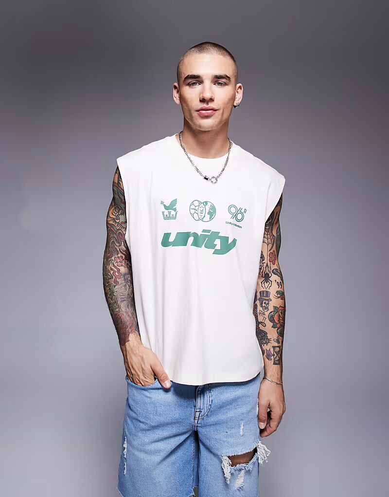 

Свободная майка ASOS DESIGN кремового цвета с надписью «Sport»