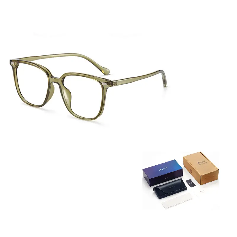 

LASHION Пластиковая квадратная оправа для очков TR/Memory унисекс, Cold Brew Green-Flat Light Anti-Blue Light Lens [No Degree]