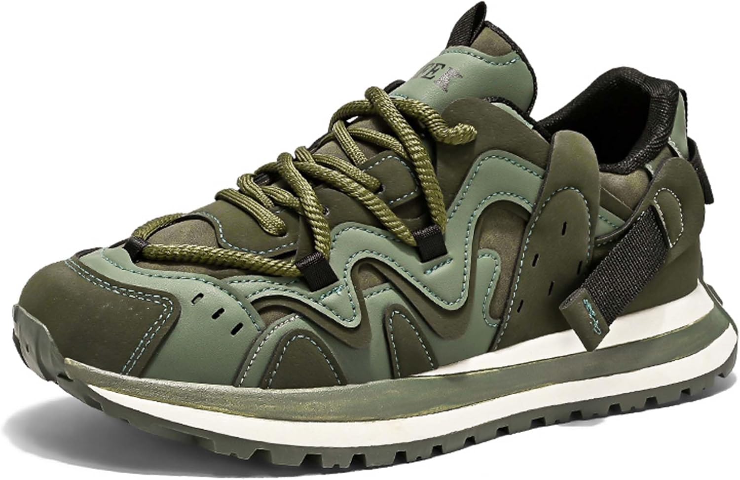 

Мужские кожаные шнурованные туфли с противоскользящей резиновой подошвой, кроссовки для ходьбы и бега на улице Dzbajrqm, зеленый