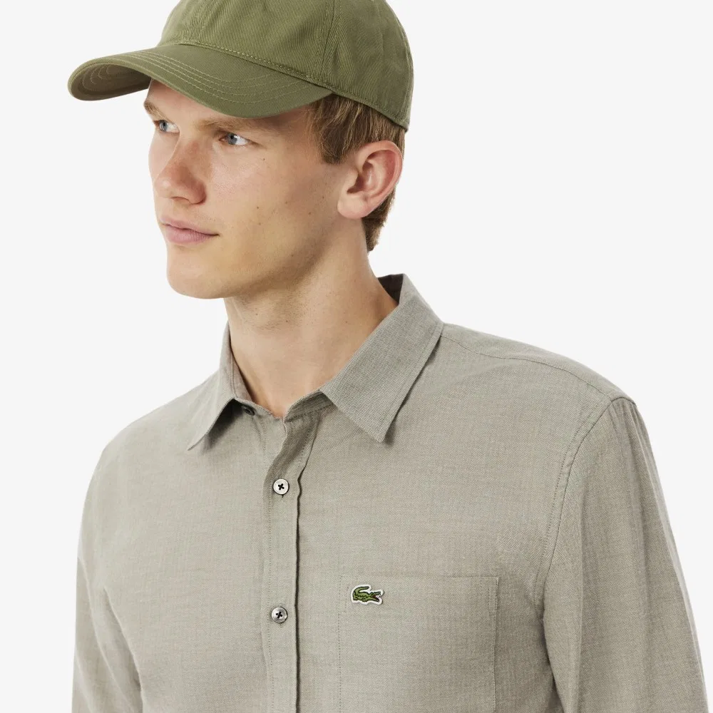 Мужская фланелевая рубашка в ёлочку, светло-серая, от Lacoste — фото 2