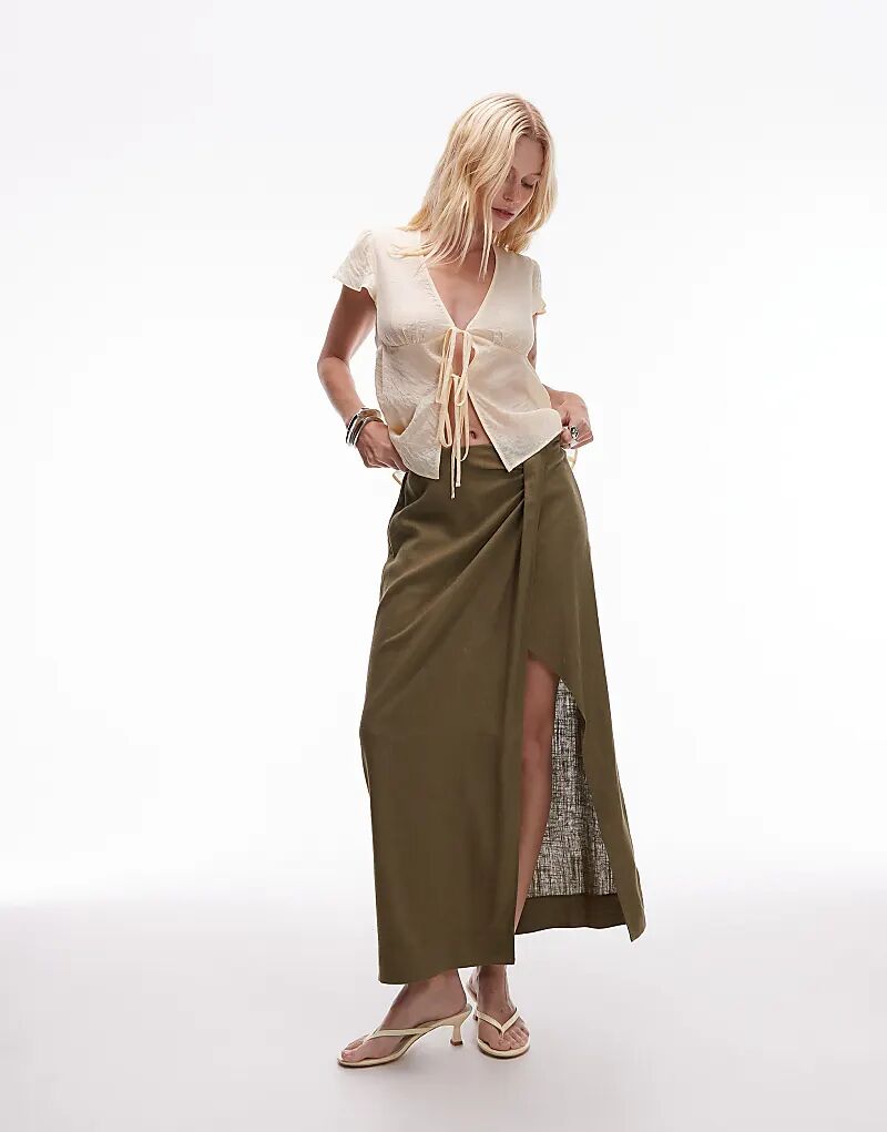 

Длинная юбка-саронг из льна Topshop зеленого цвета