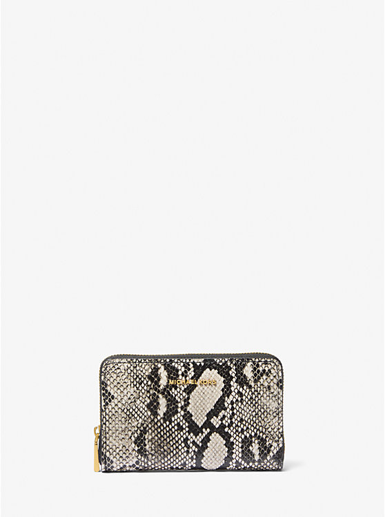 

Маленький кожаный кошелек с тиснением под змею Jet Set Michael Kors, бежевый