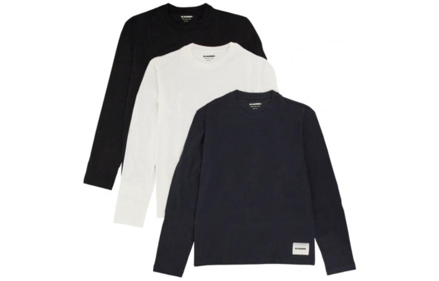 Футболки с длинными рукавами (комплект из трех штук) Jil Sander, 3 pack (черный+белый+синий) — фото 3