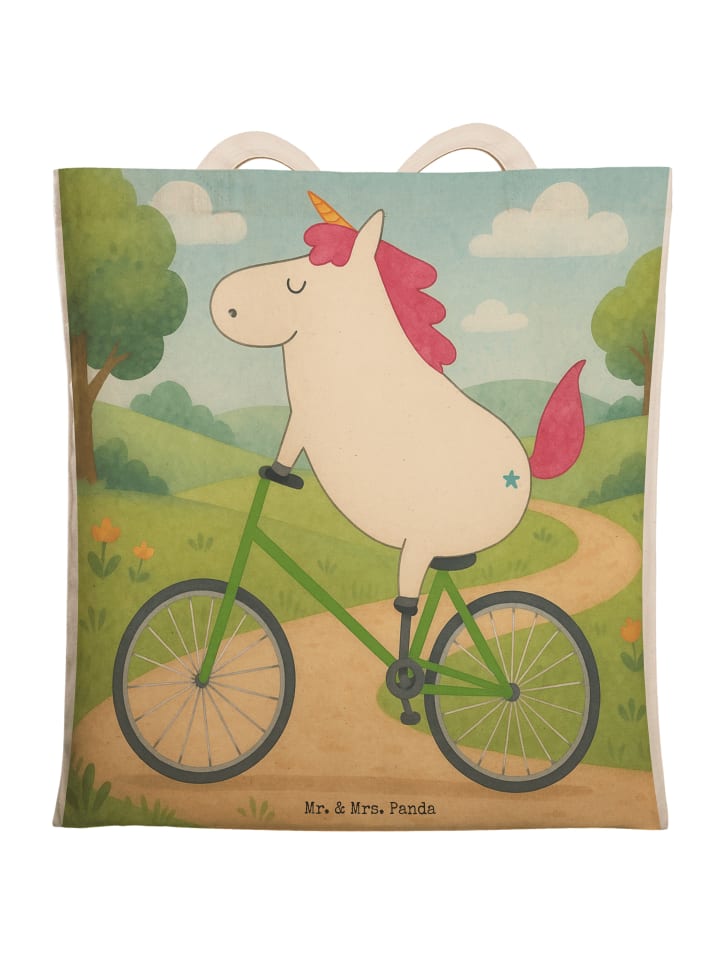 

Сумка-шоппер из ткани с рисунком велосипедиста-единорога, без... белого цвета Mr. & Mrs. Panda