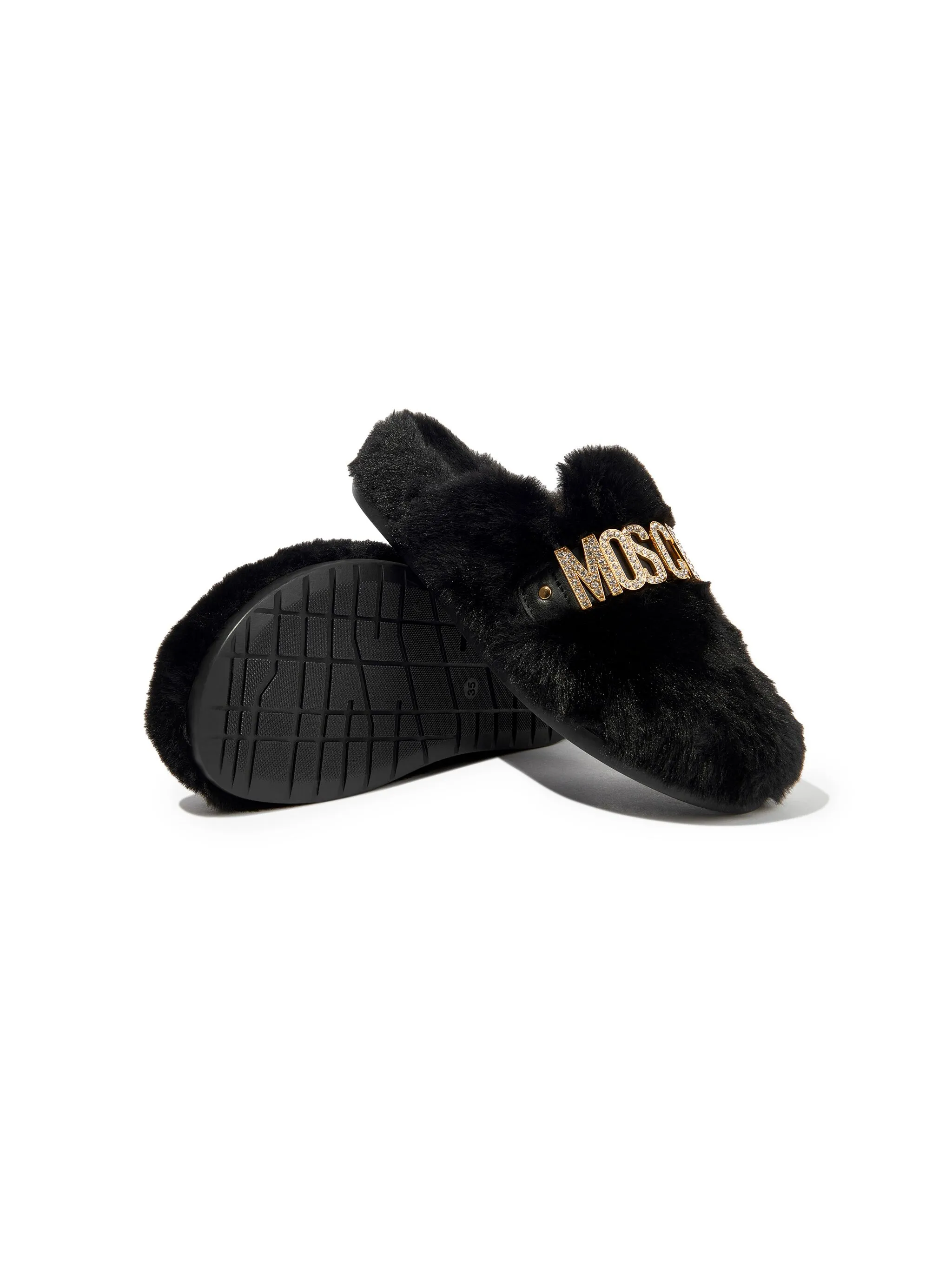 Слиперы из искусственного меха с логотипом Moschino Kids, черный — фото 4
